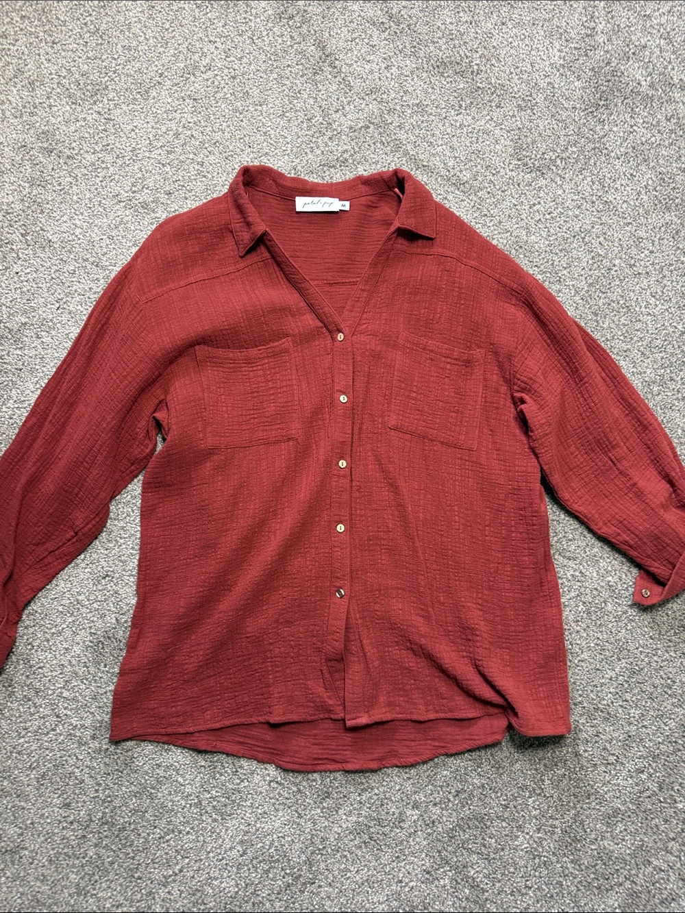 Petal & Pup Rust Red Button-Down Textured Shirt